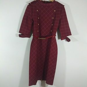 Metisu wine red check pattern pencil dress NWT